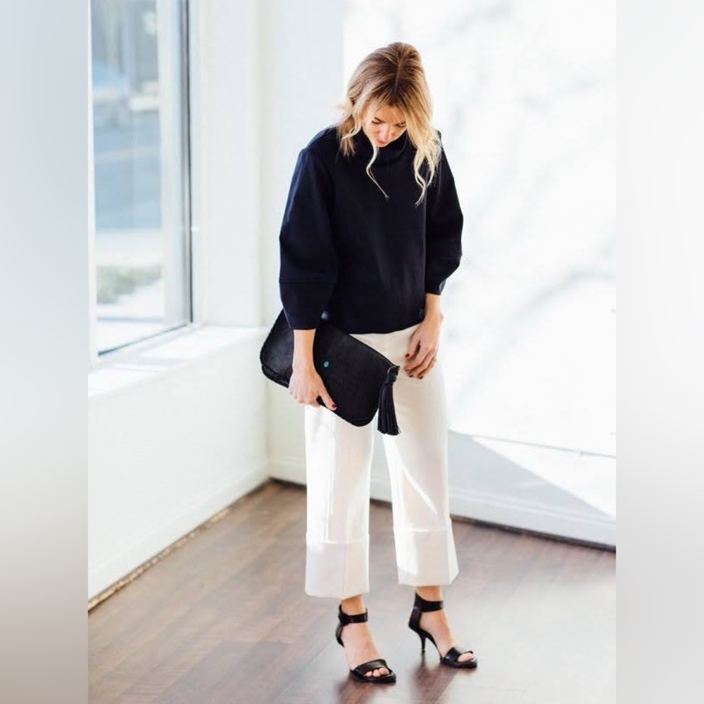 TIBI Anson Cuffed Nerd Wide Leg Pants in Ivory White - Picture 3 of 11